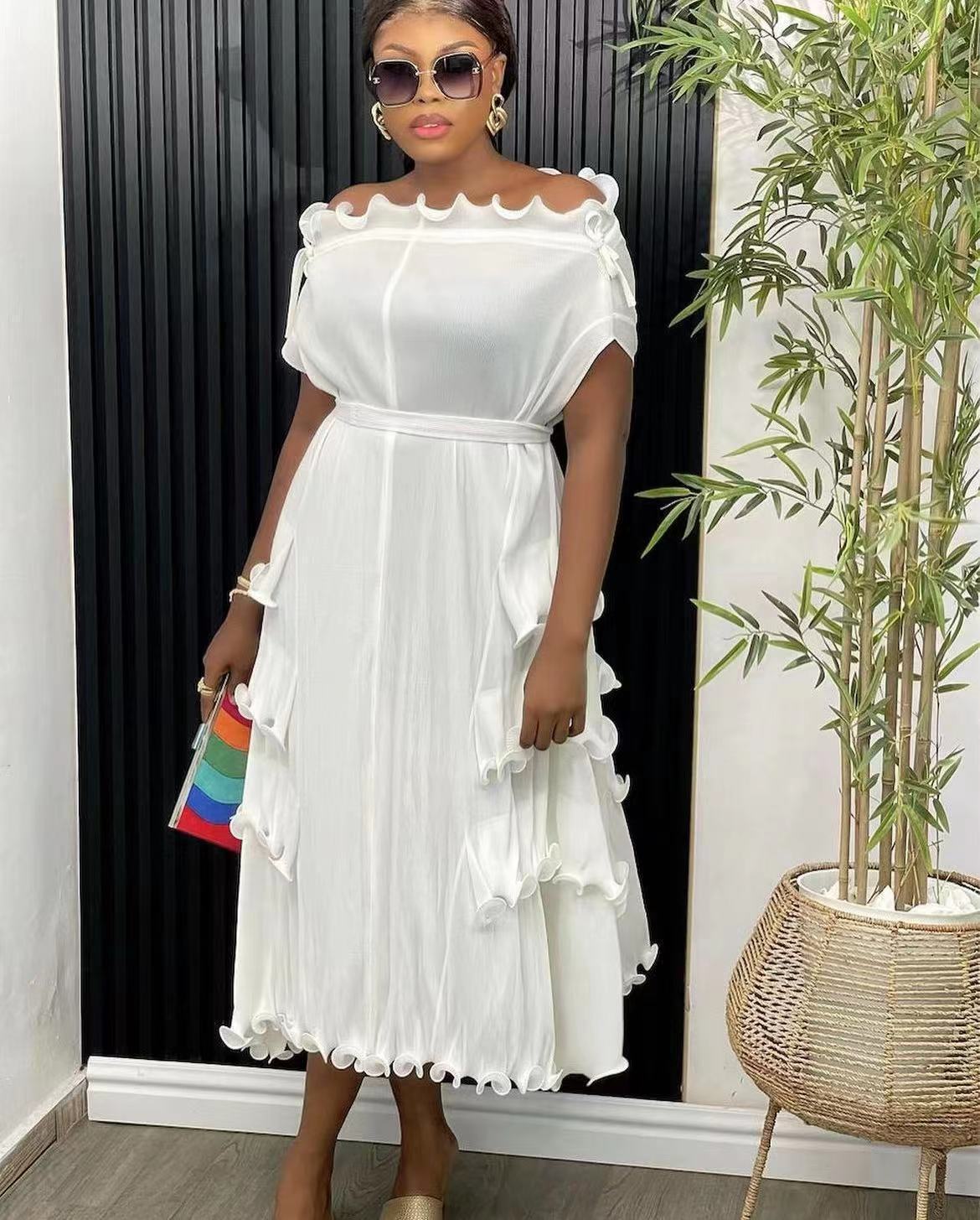 Plus Size African Women French Ruffle Edge Elegant Dress 9