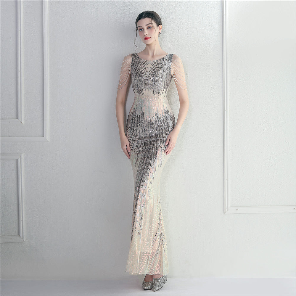 Positioning flower bead piece beading sexy party dinner ceremony concert long dress 6