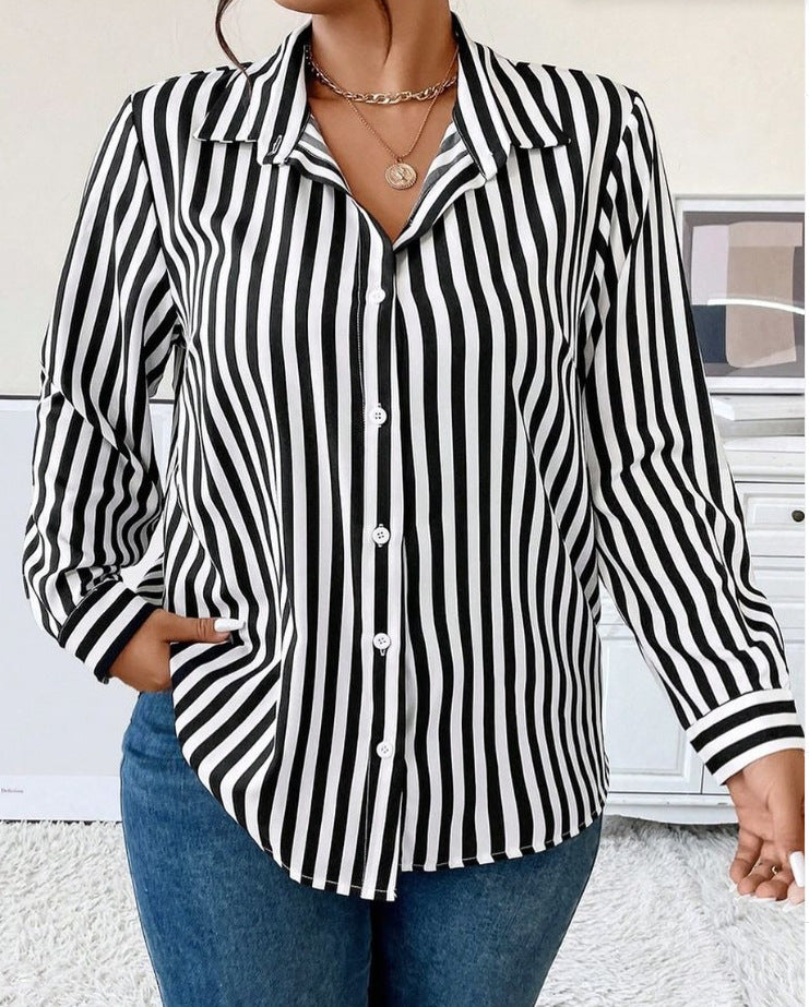 Women's Summer Fashion Casual Long Sleeve Striped Shirt 4