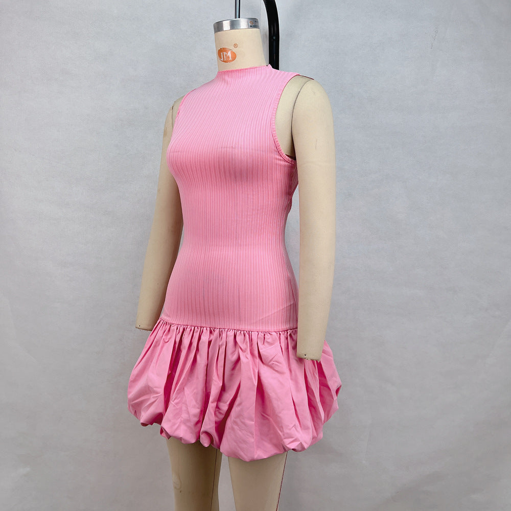 Women's Summer Fashion Sexy Sleeveless Back Hollow Slim Patchwork Pleated Dress 9