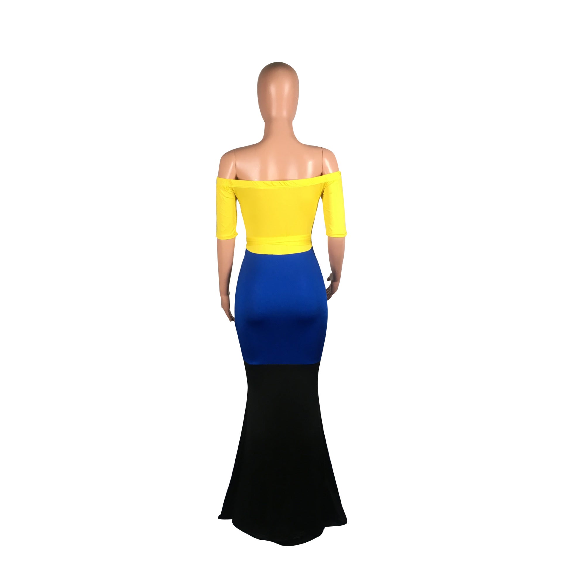 Women's Sexy Fashionable Off Shoulder Three-Color Patchwork Mermaid Maxi Dress 18