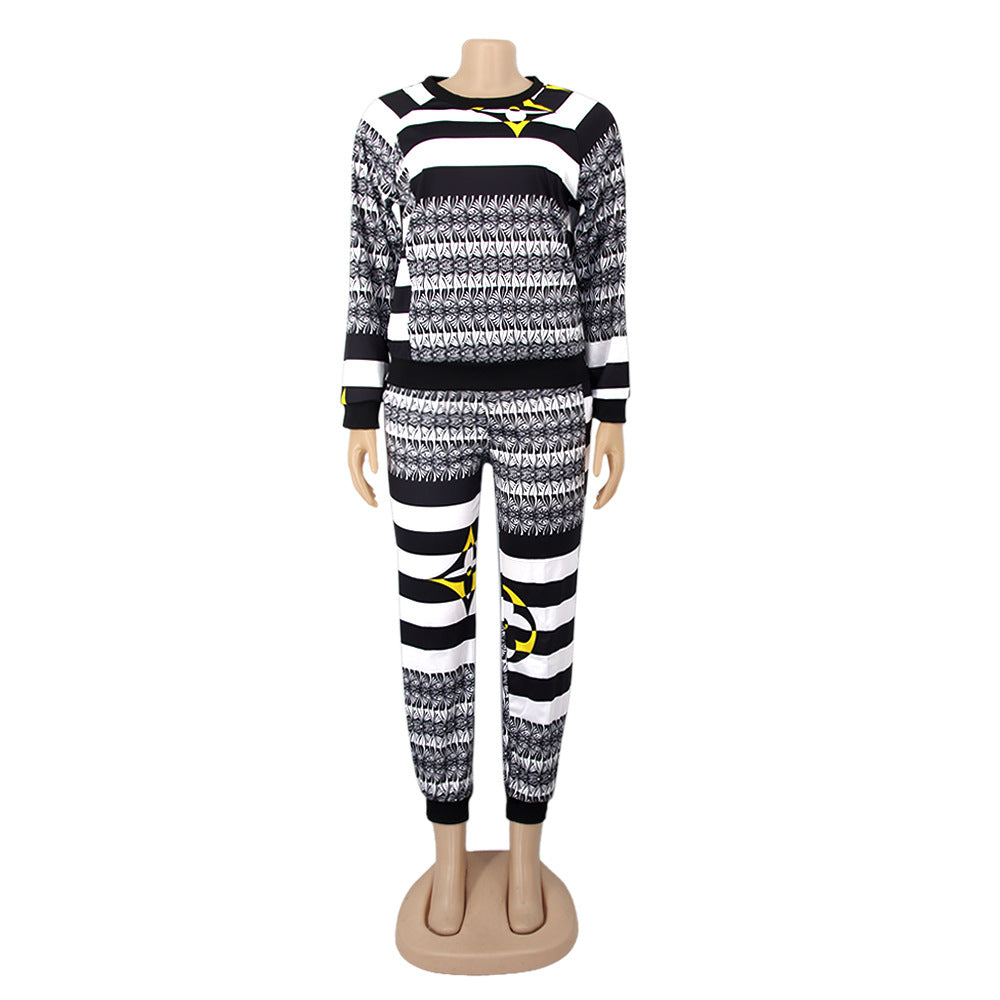 Women Long Sleeve Top and Pants Printed Casual Two-piece Set 7