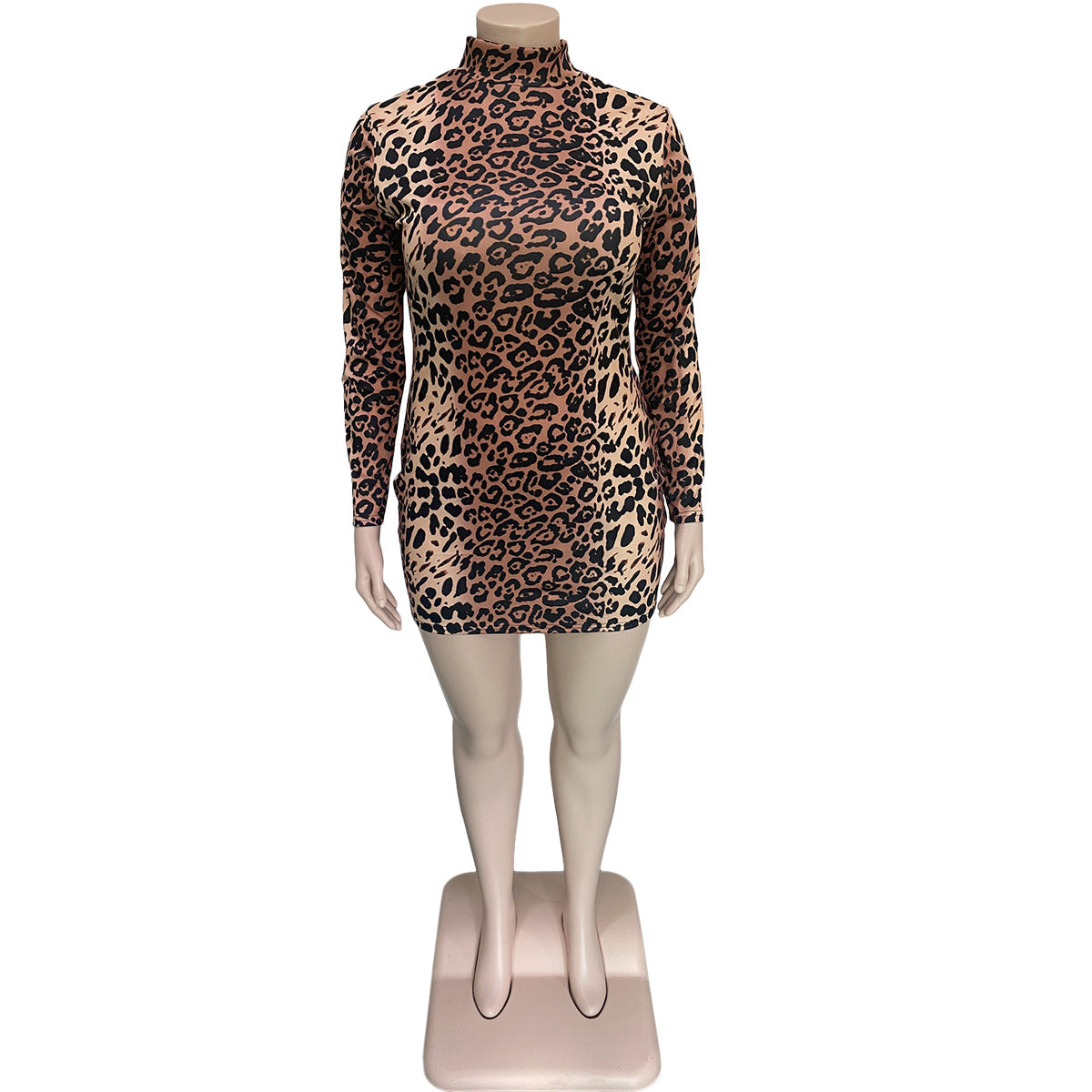 Plus Size Women's Early Fall Leopard Bodycon Dress 8