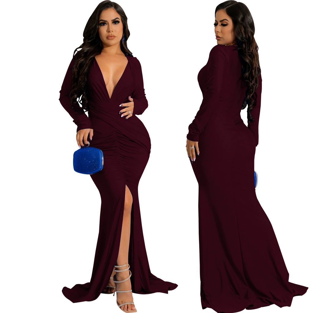 Sexy Fashion Solid Color Nightclub Irregular Wrinkled Dress 5