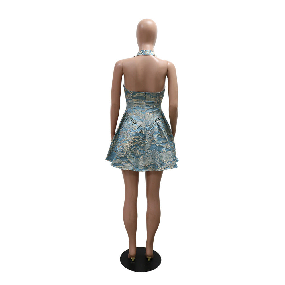 Strap Woven Jacquard Women Short Sexy Party Dress 7