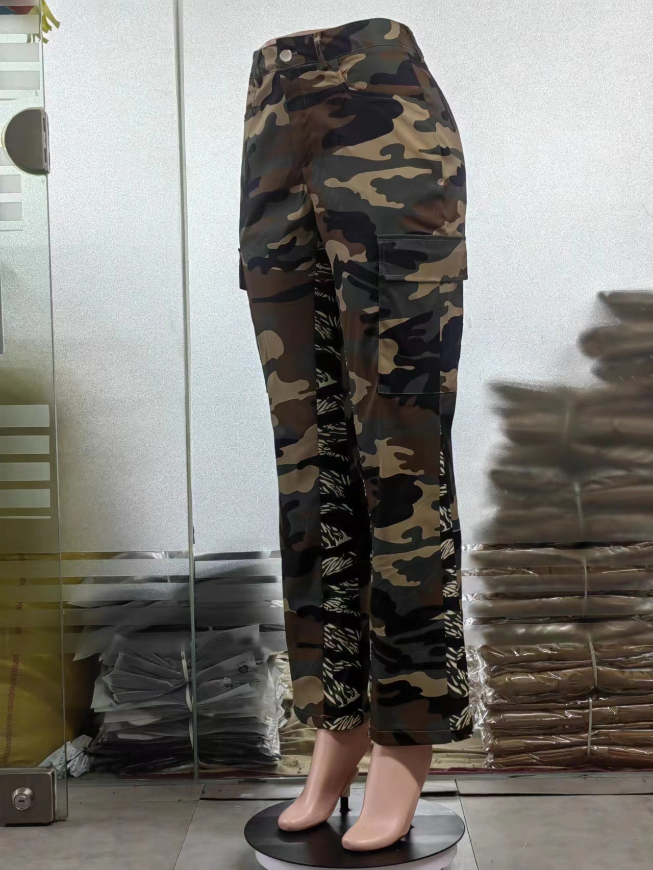 Women's Spring Summer Camouflage Sexy Slim Fit Casual Zip Pocket Cargo Pants 8