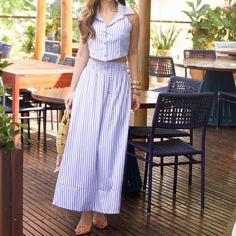 Women's Spring & Summer Fashion Chic Striped Skirt & Top Two-Piece Set 5