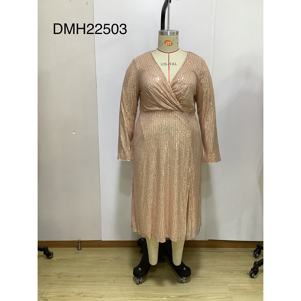Autumn Chic Fashion Plus Size Slim Sequin Formal Party Dress 9