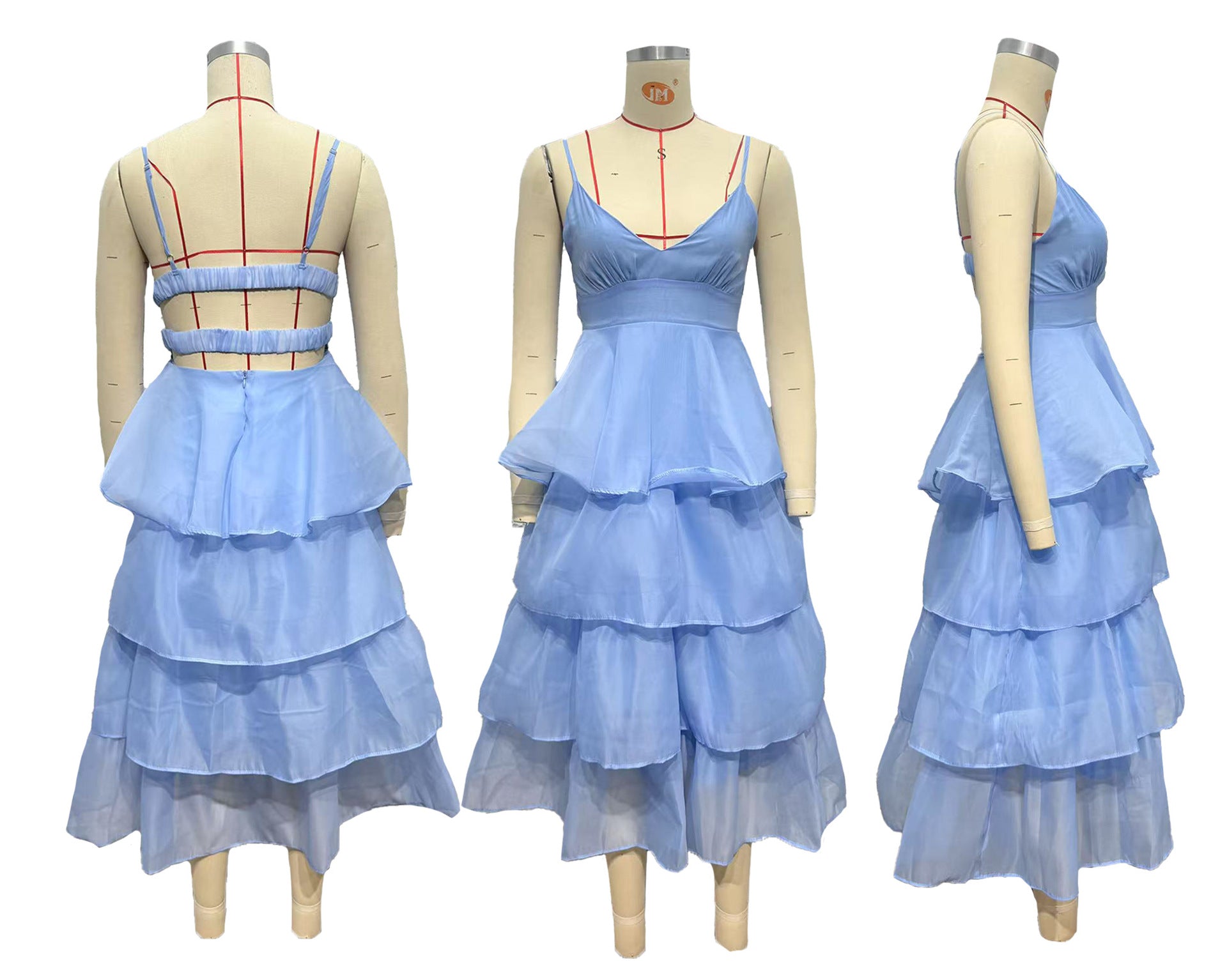 Women sexy Backless suspenders pleated lace dress 10