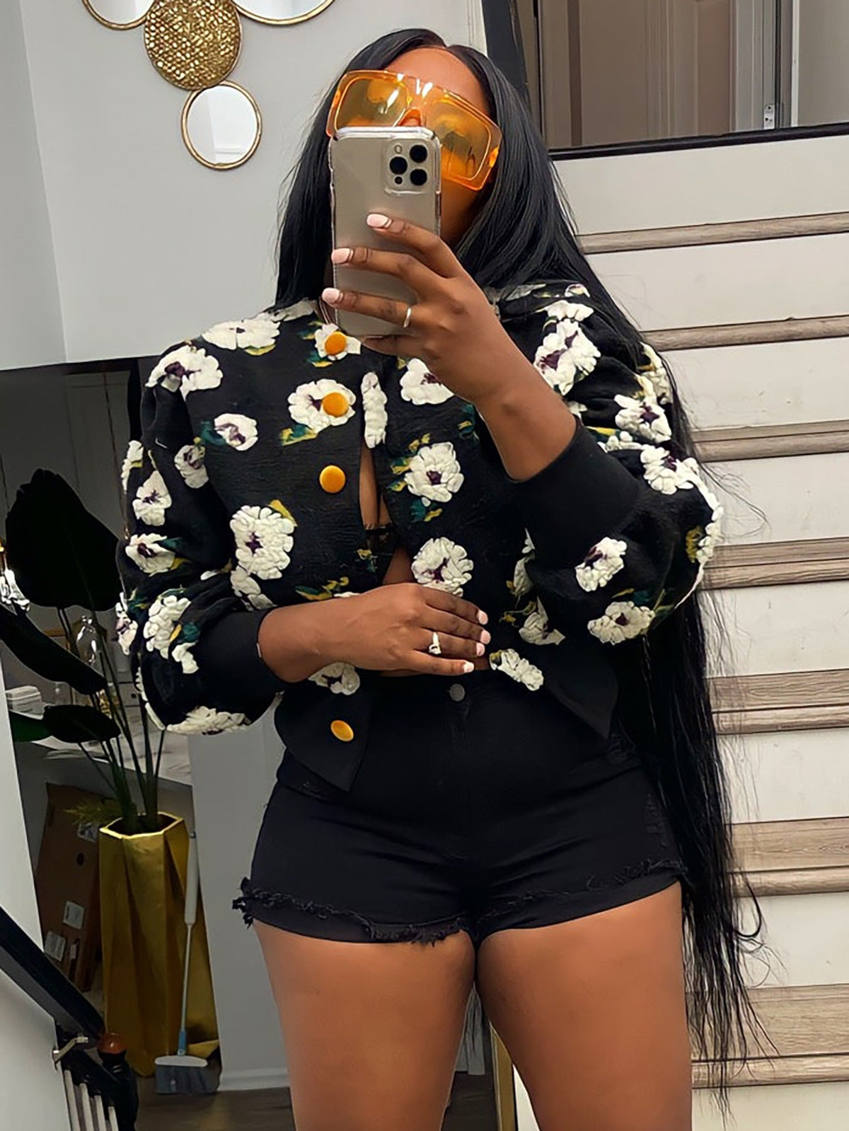 Women Fall and Winter Retro Flower Crop Jacket 13