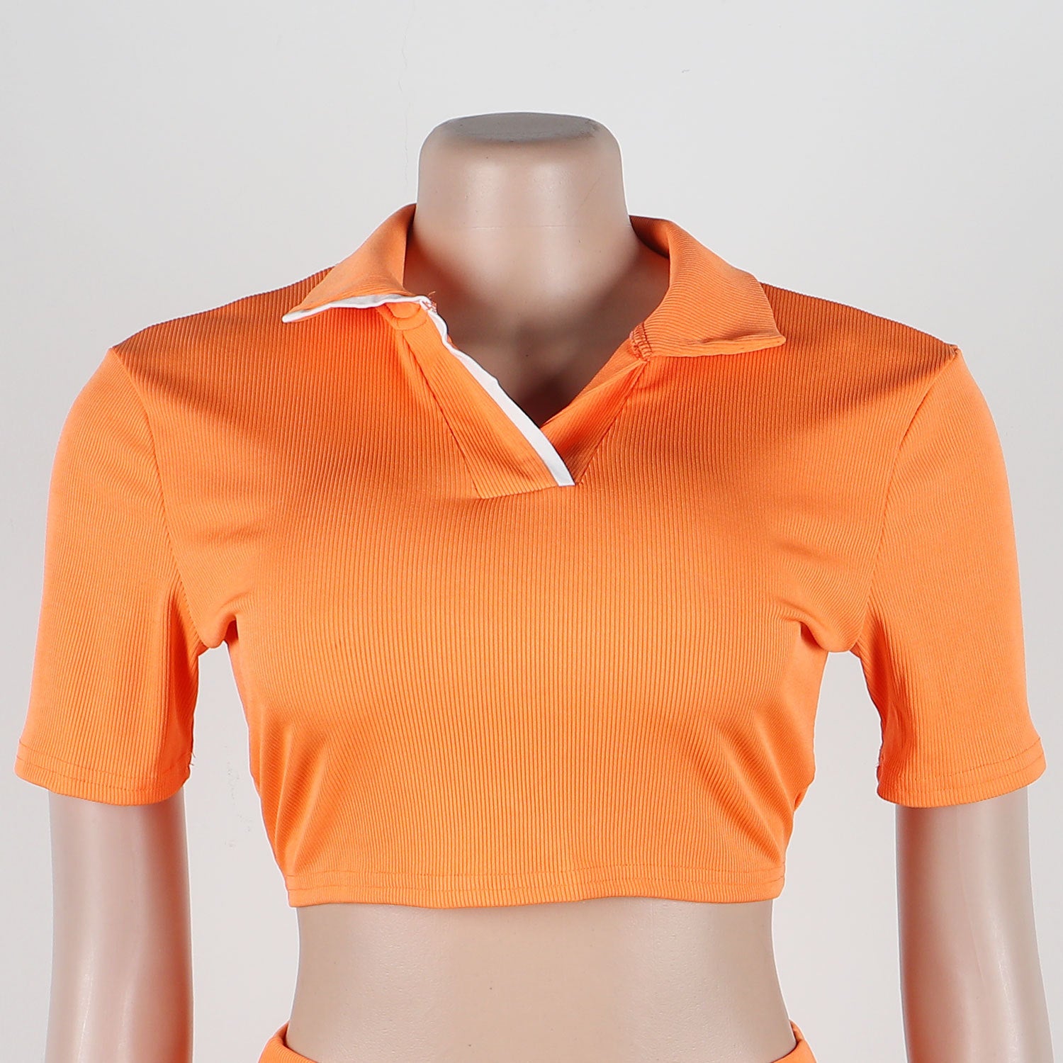 Women Sexy Turndown Collar Short Sleeve Top and Skirt Two-piece Set 28