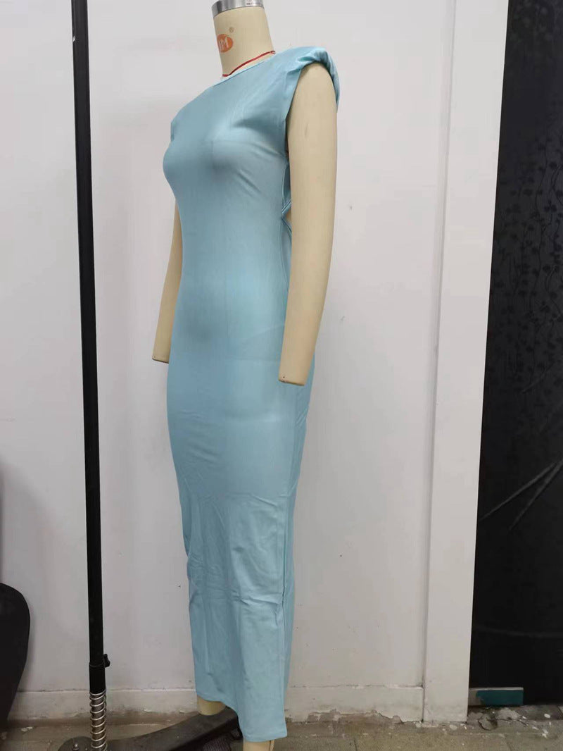 Summer Women's Sexy Tight Fitting Low Back Hollow Trend Chic Slim Waist Long Dress 14