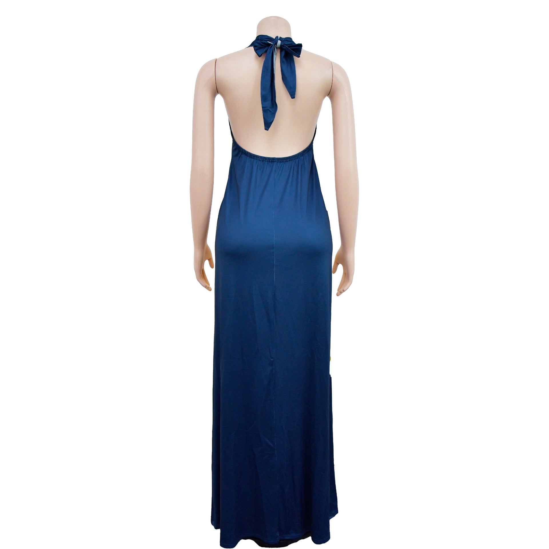 Women's Fashion Low Back Halter Neck Gown Print Maxi Dress 13