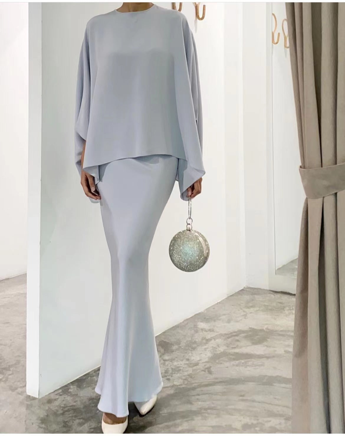 pearl white formal dress set 8