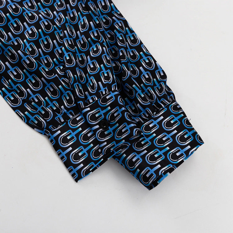 Autumn Chic Outfit Printed Long Sleeve Turndown Collar Shirt Wide-Leg Pants Fashion Two-Piece Suit 12