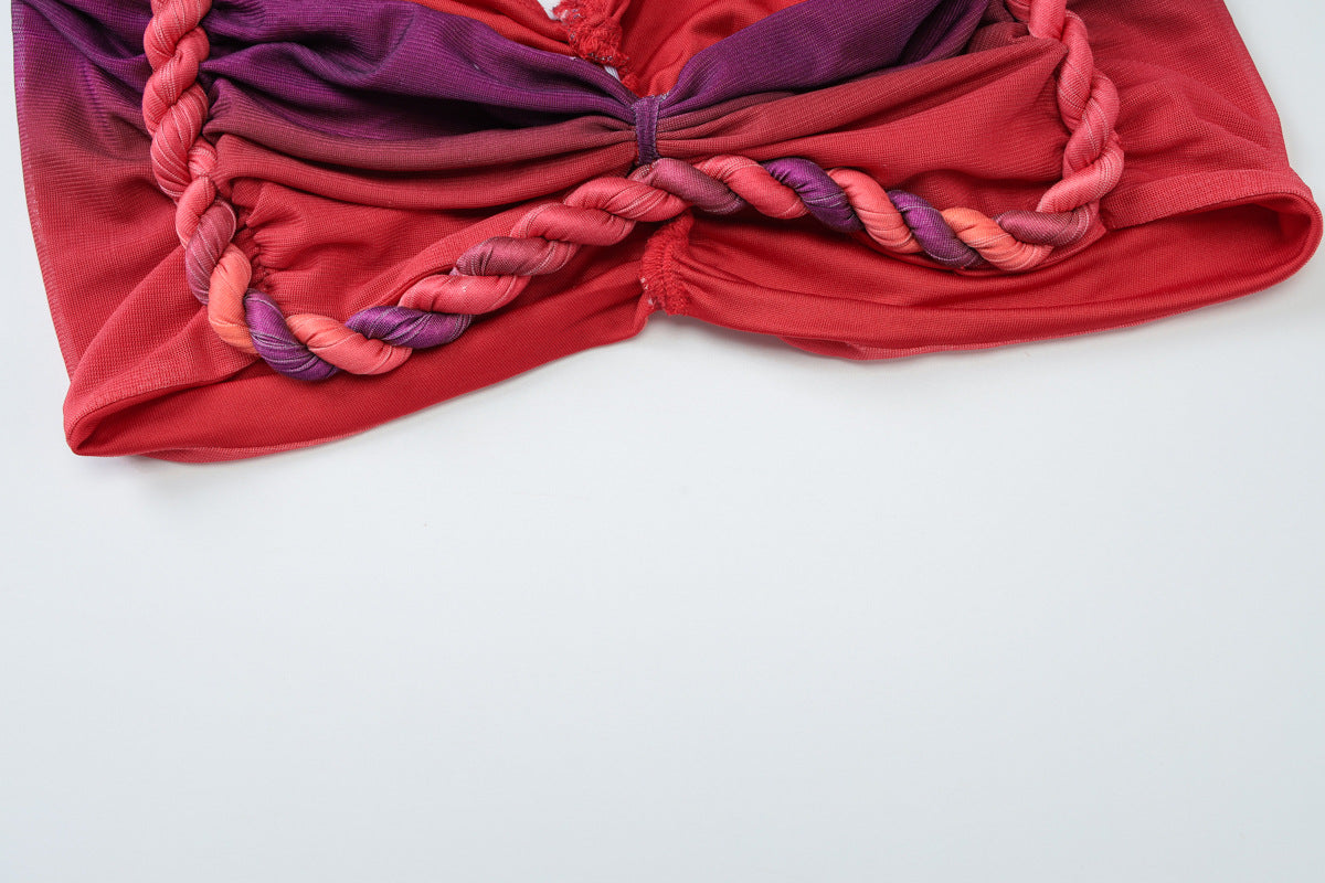 Women's Summer Fashion Sexy Strap Camisole Side Slit Skirt Set 17