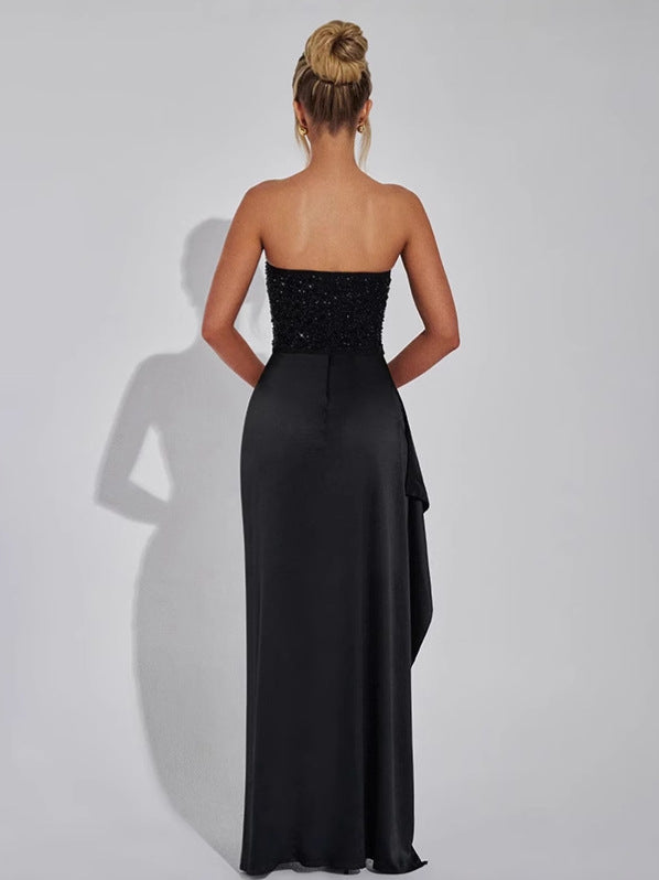 Women Sexy Sequin Strapless Top and Slit Skirt Two-piece Set 5