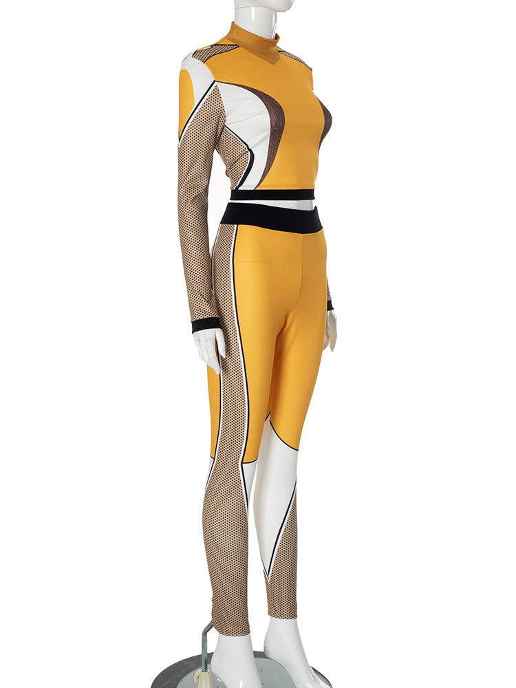 Women's Autumn Fashion Sports Casual Slim Color Contrast Two Piece Pants Set 4