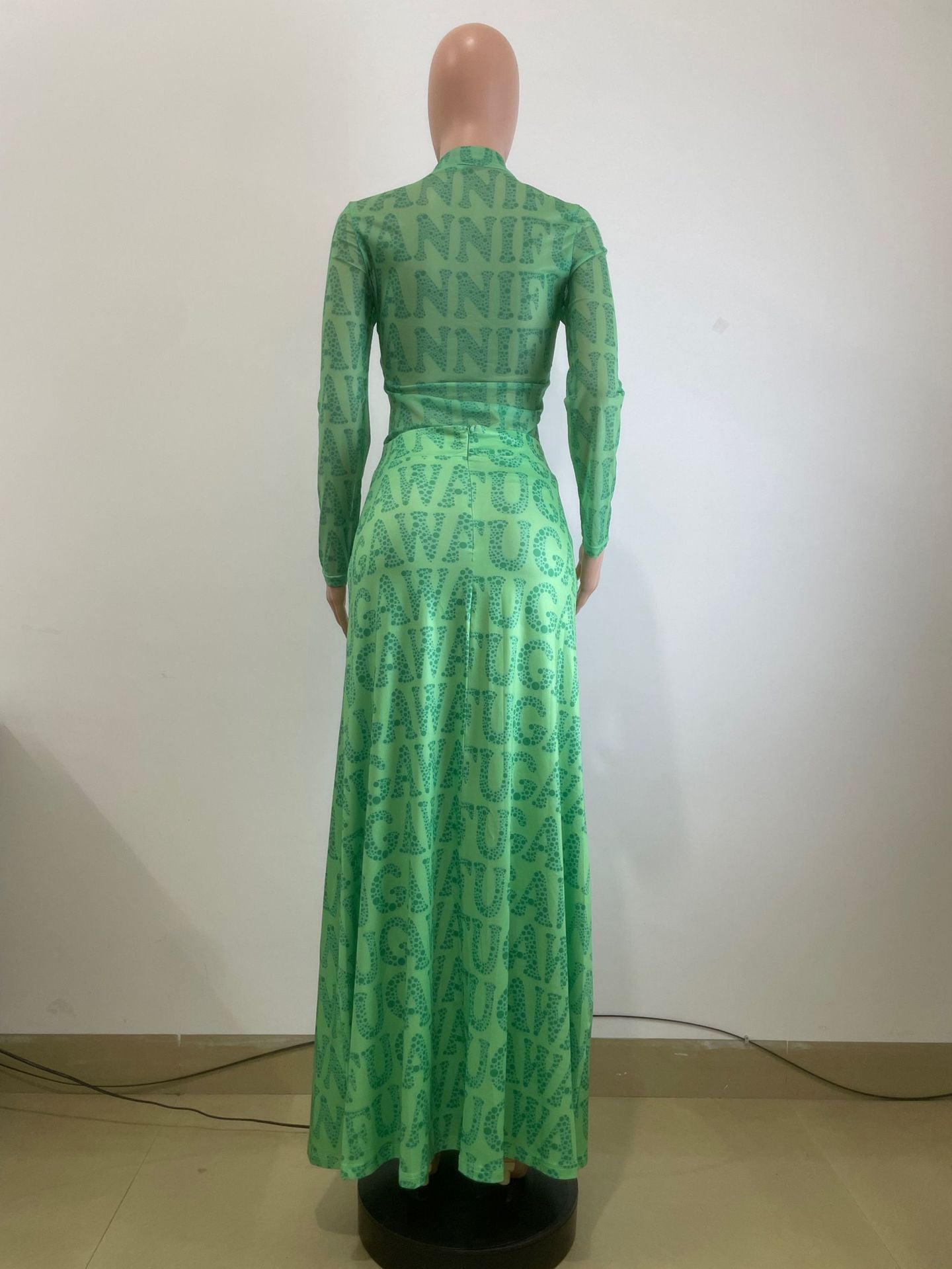 Women Fall/Winter Mesh Top And Long Skirt Two Piece Set 8