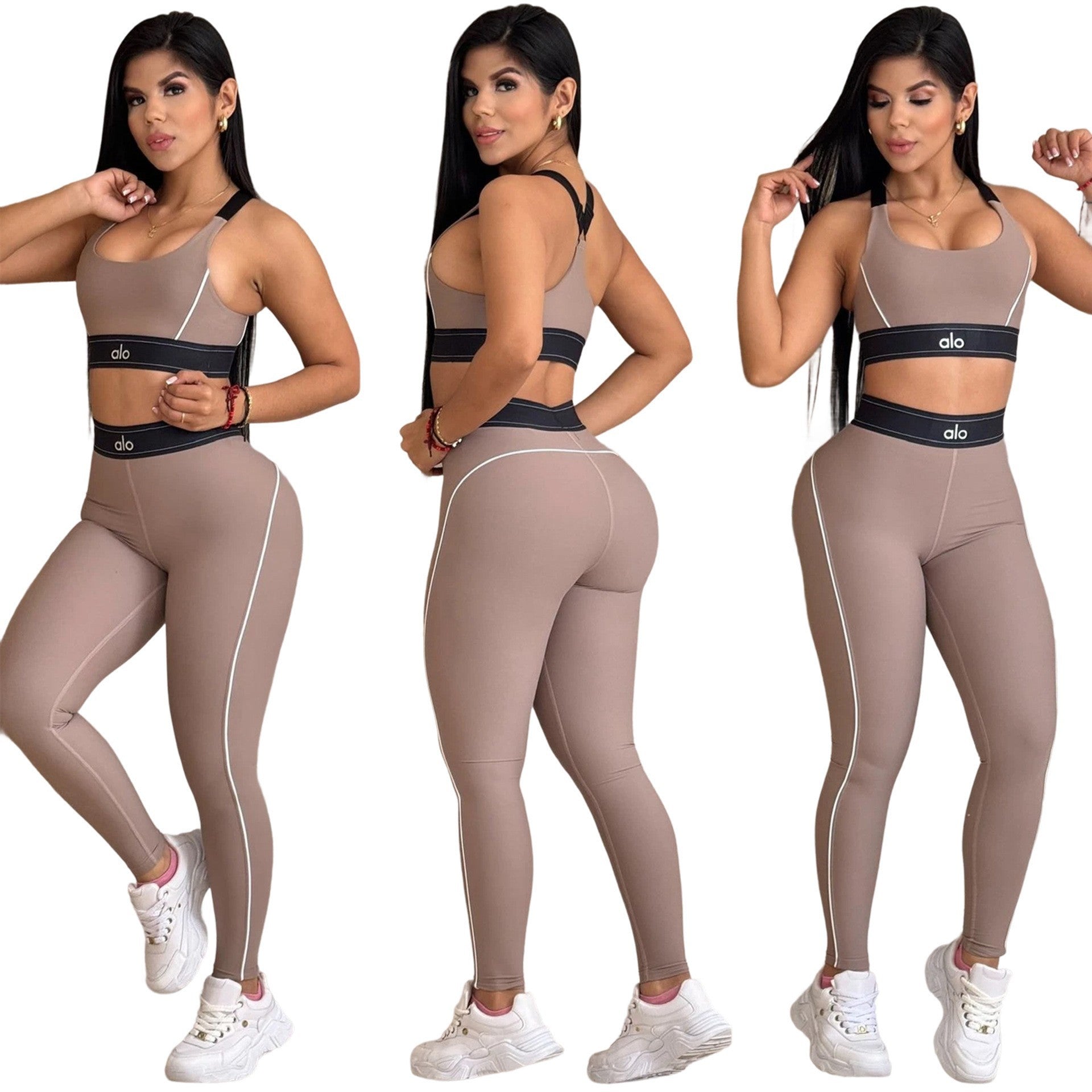 Solid Color Yoga Set Sports Bra High Waist Slim Fitness Leggings Set 9