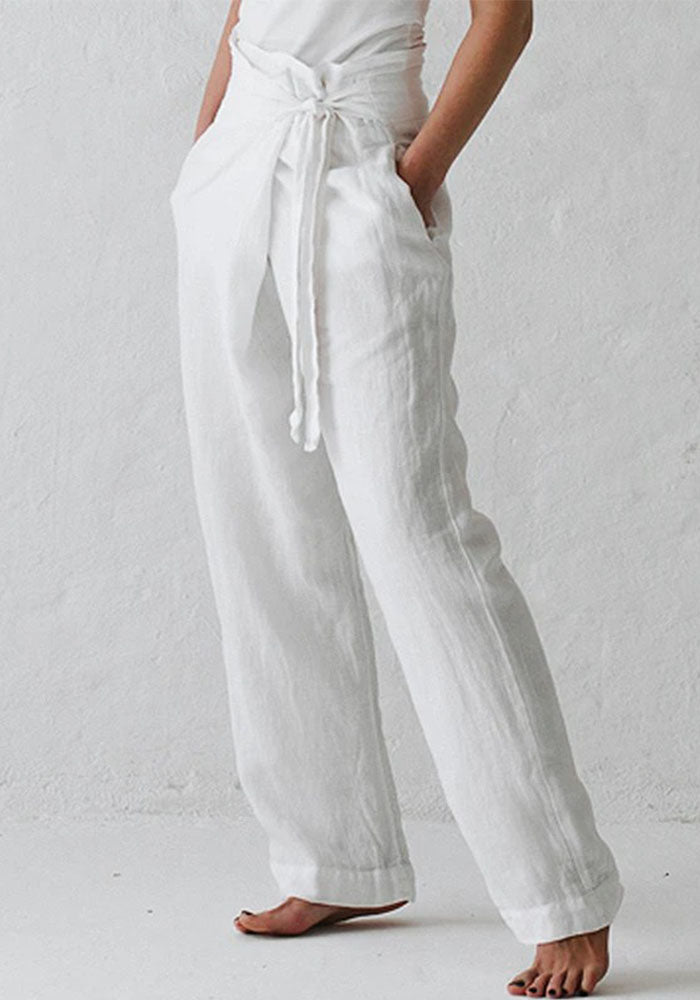Women linen Solid high waist Pants