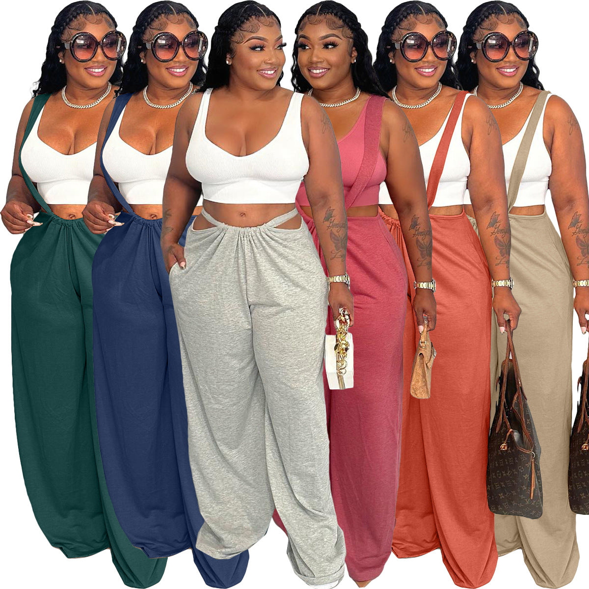 Women Hip Hop Sports Loose Casual Overalls 9