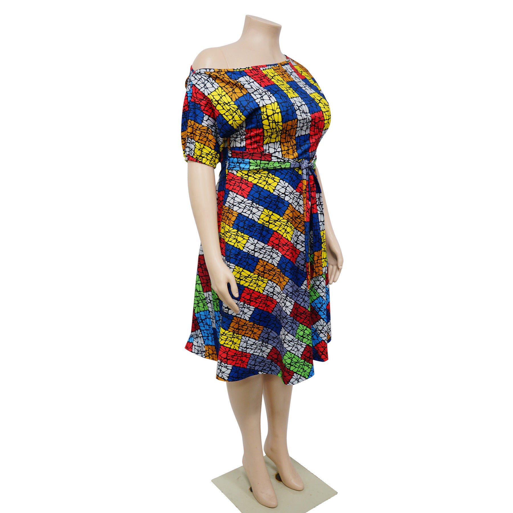 Women's Spring Summer Style Fashion Chic Belt African Plus Size A-Line Dress 14