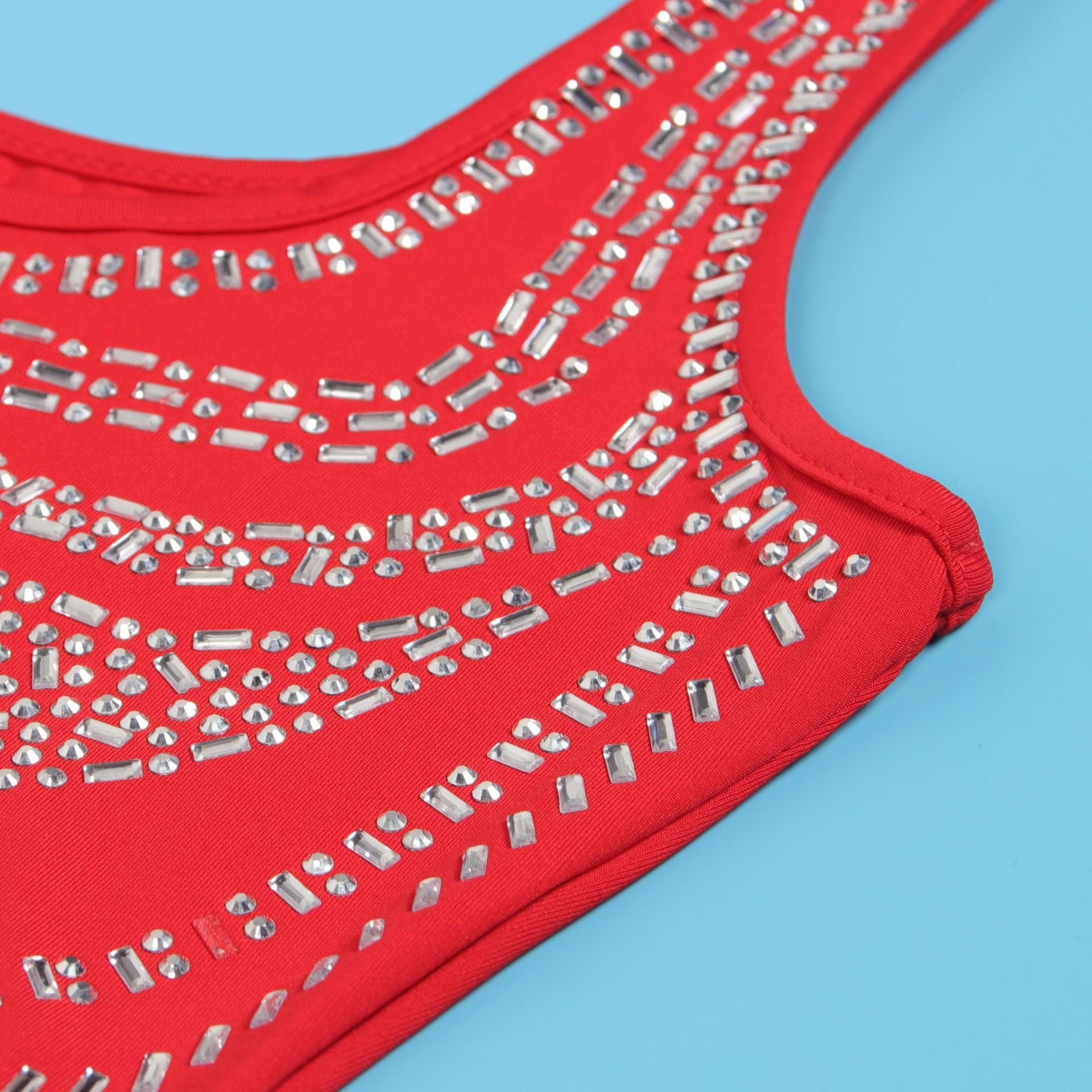 Women Sexy Beaded Sleeveless Bodycon Slit Dress 36