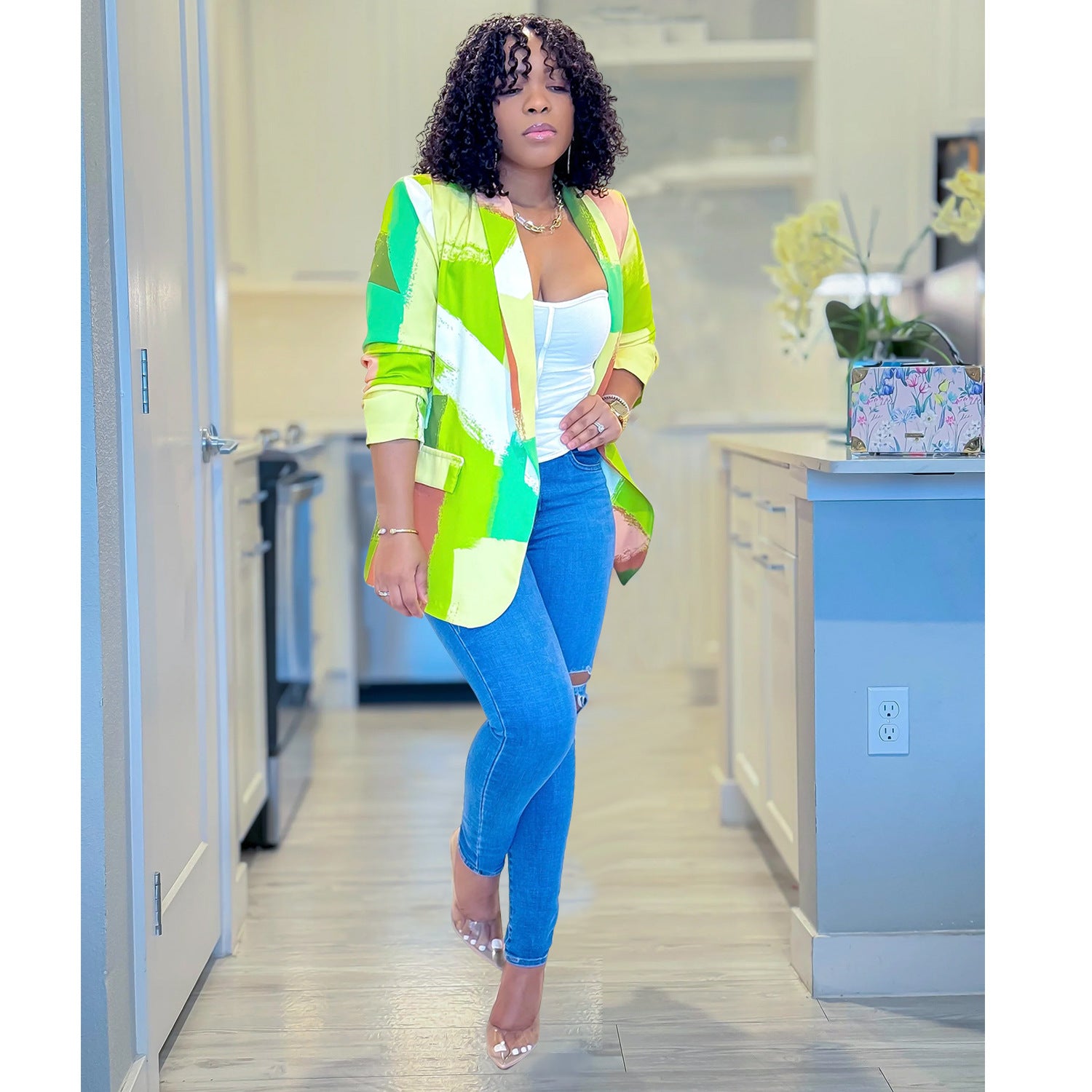 Fashion Women's Long-Sleeved Printed Blazer Trendy Jacket 8