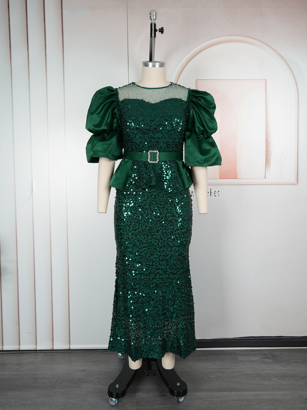 Plus Size Women's Autumn Sequin Mermaid Dress High Waist Party Evening Gown 10