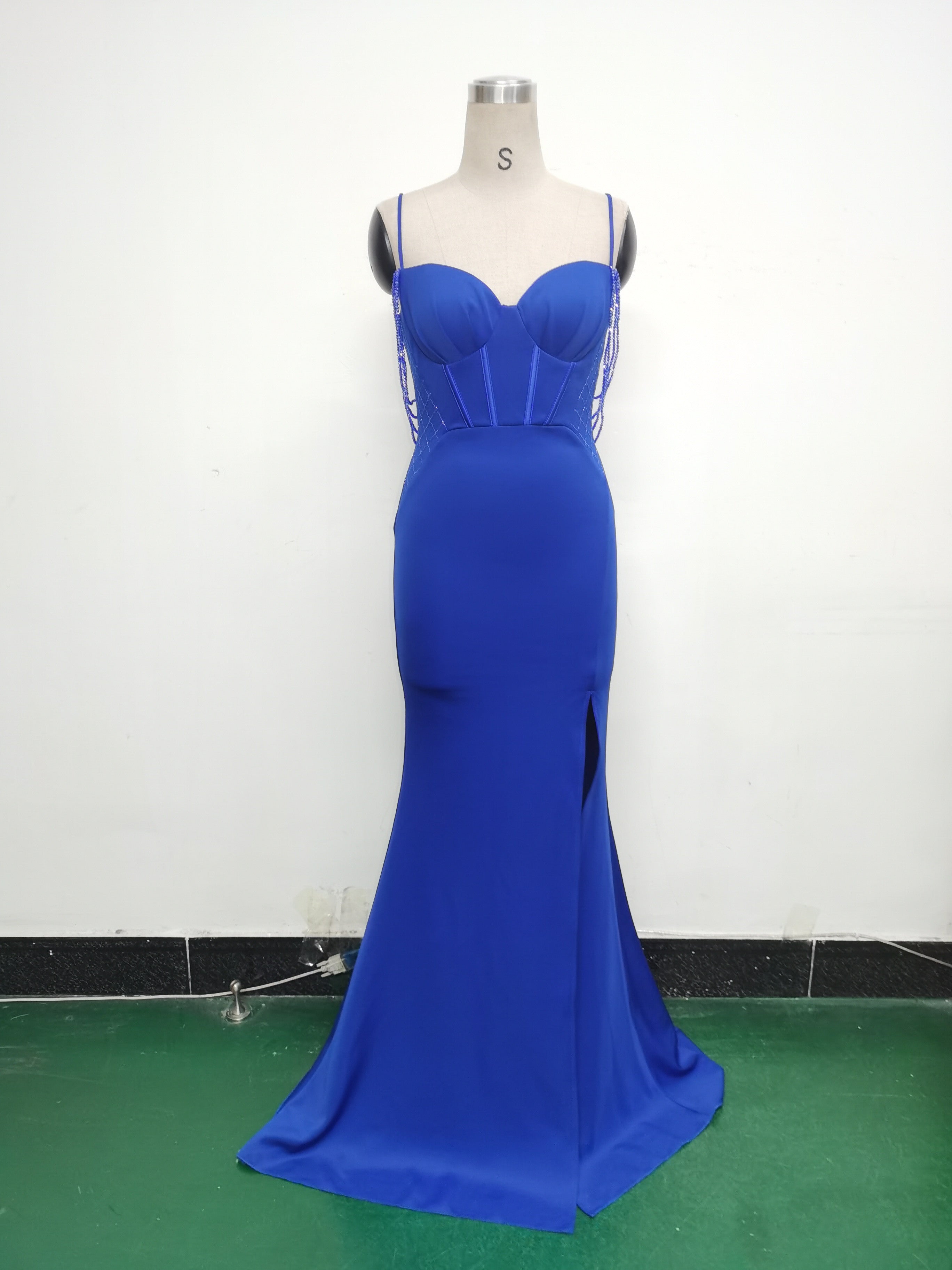 Women Fishbone Lace Sequin Wedding Fishtail Evening Dress 36