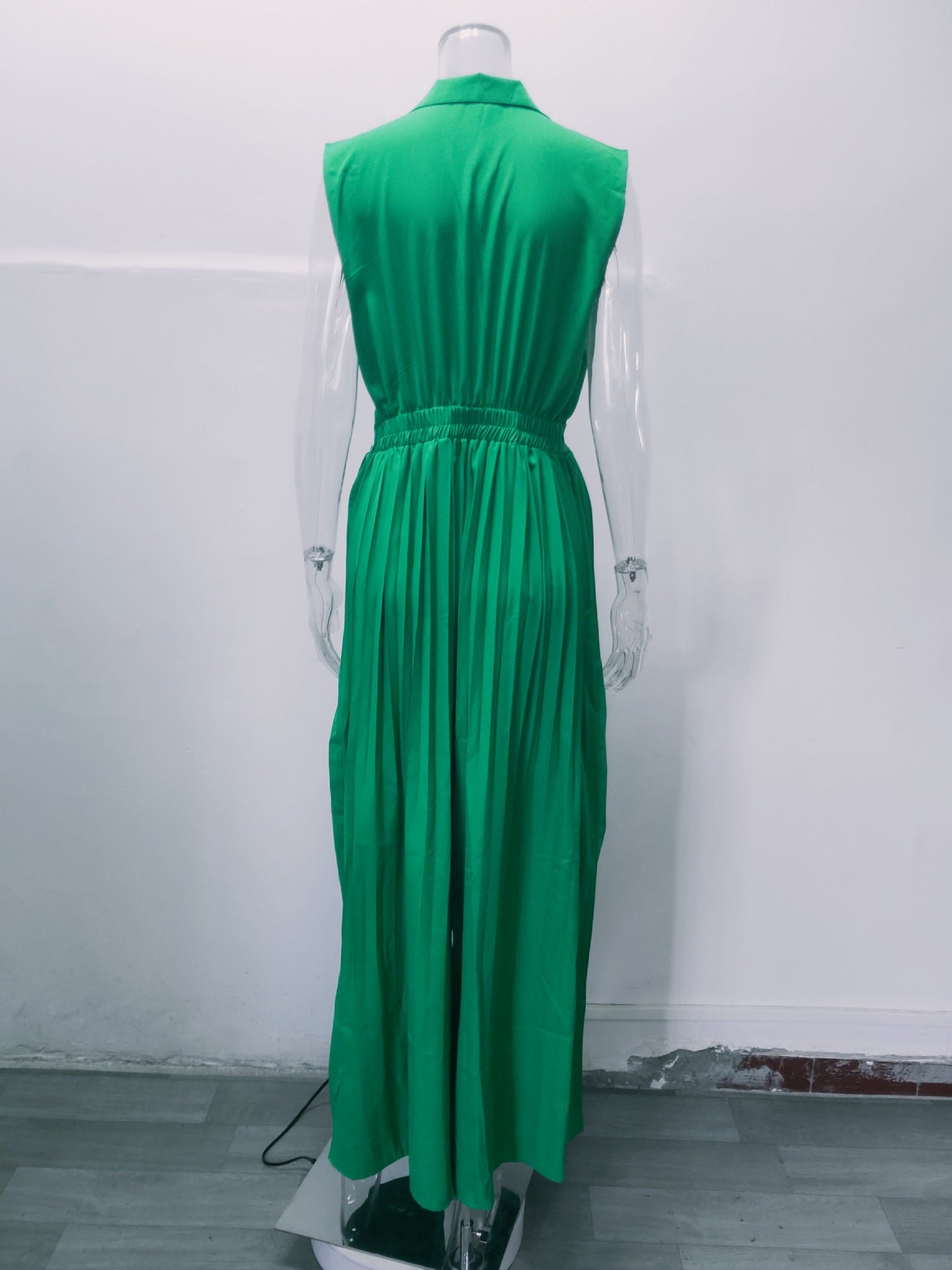 Women'S Fall Fashion V-Neck Sleeveless Turndown Collar Loose Wide Leg Jumpsuit 21