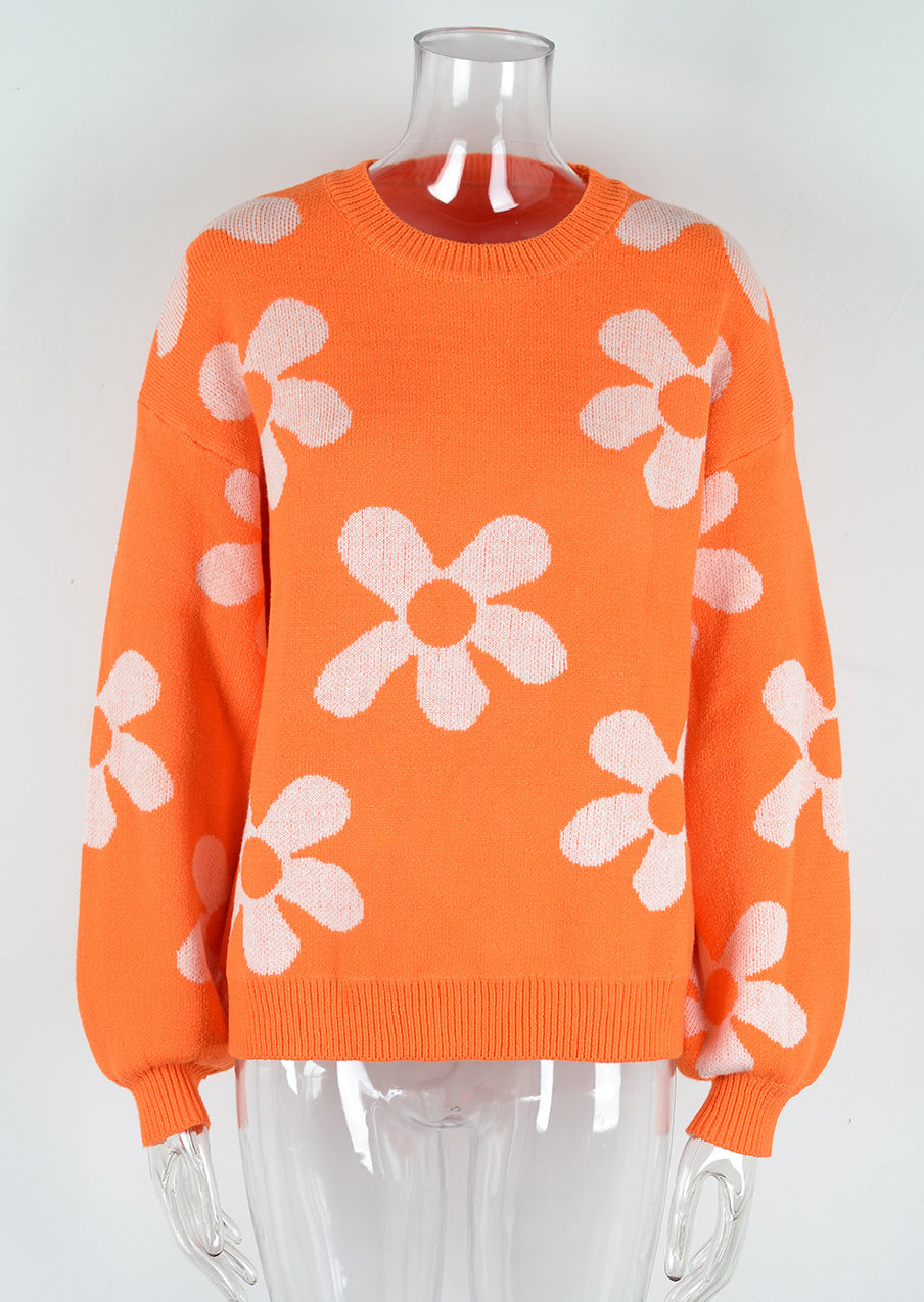 Autumn and winter women's printed sweater pullover flower plus size sweater 26