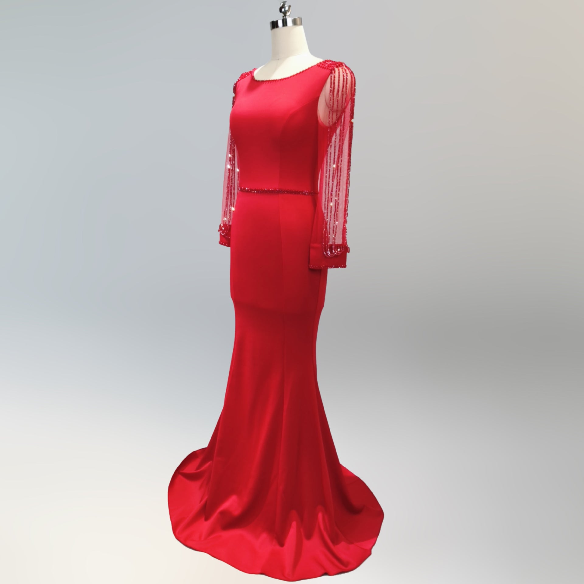 Bridal toast autumn long-sleeved rhinestone chain mermaid long evening dress 26