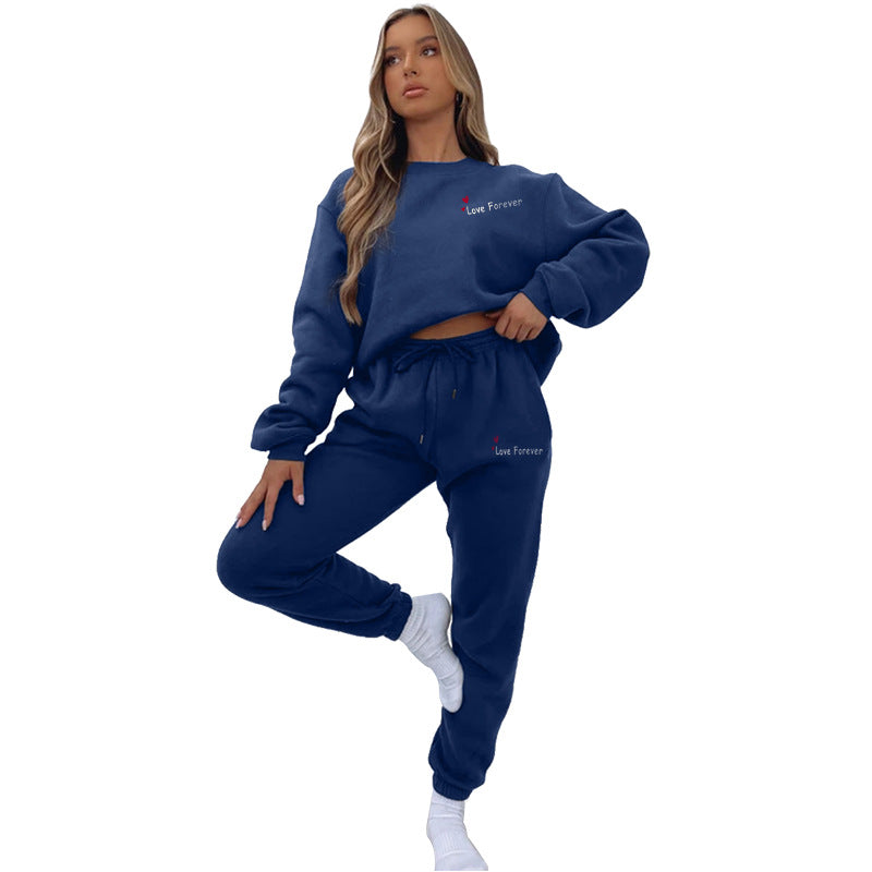 Women Autumn/Winter Printed Round Neck Long-Sleeved Top and Pants Two-Piece Set 6