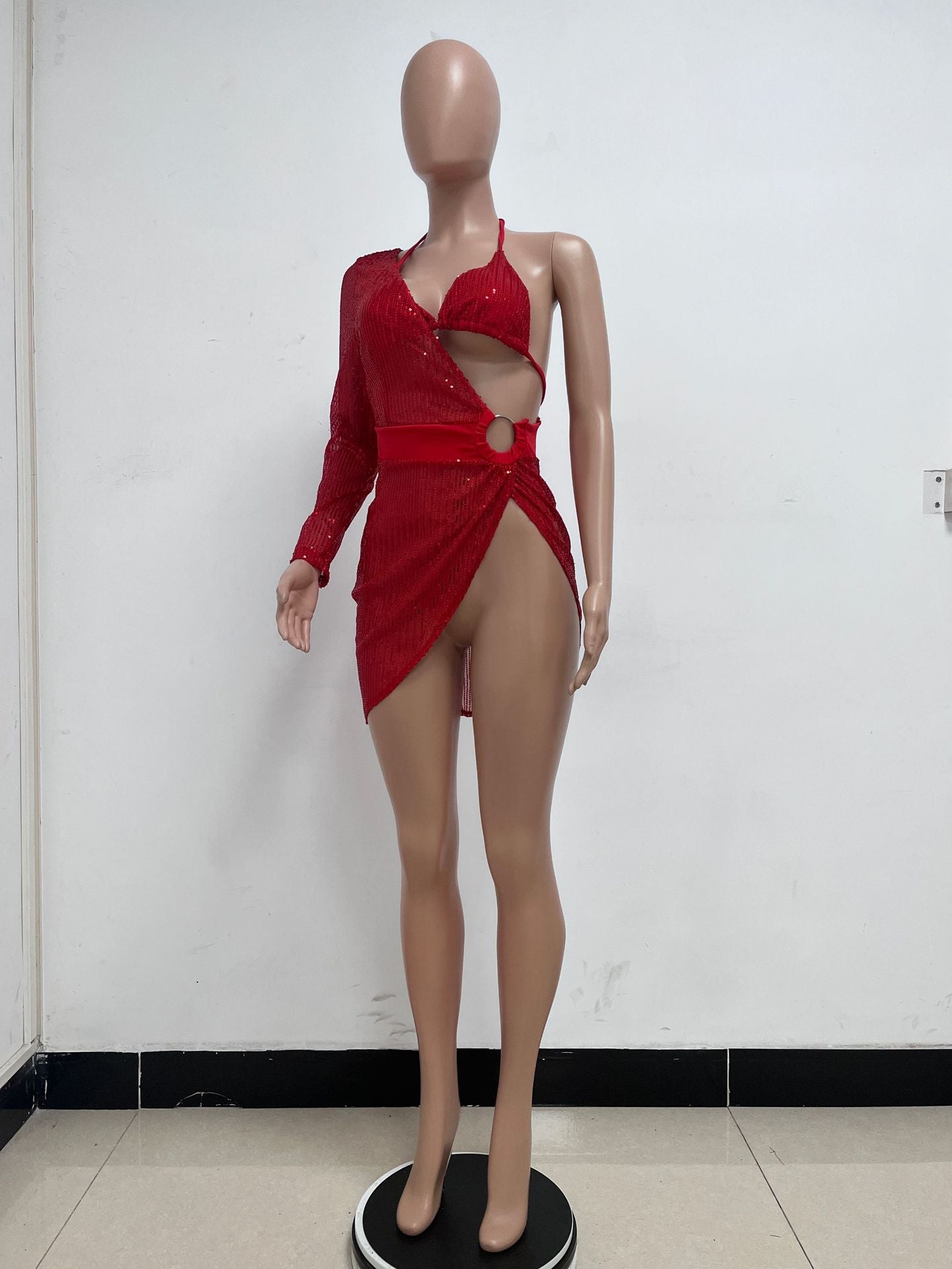 Skirt Summer Women's Sequin Bra Long Sleeve Low Back Dress Nightclub Two Piece Set 24