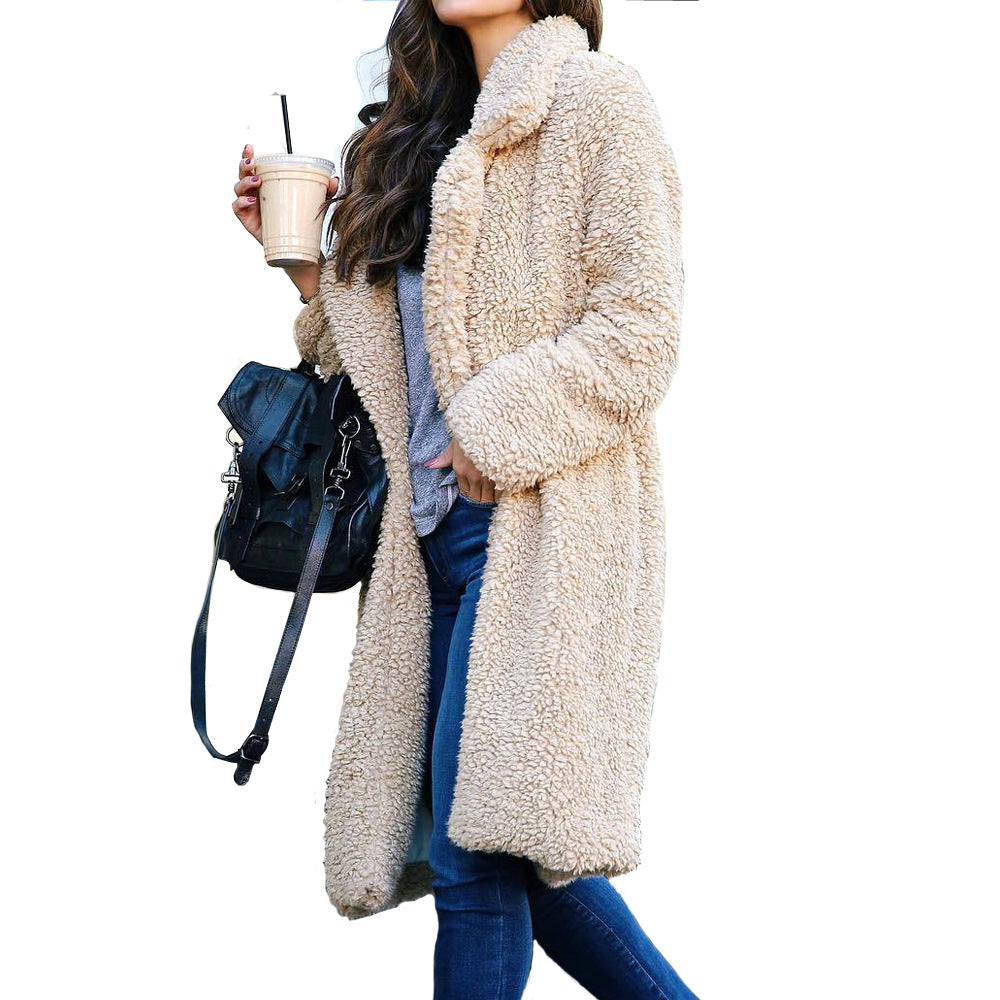Autumn And Winter Long-Sleeved Turndown Collar Women's Plush Long Coat 15