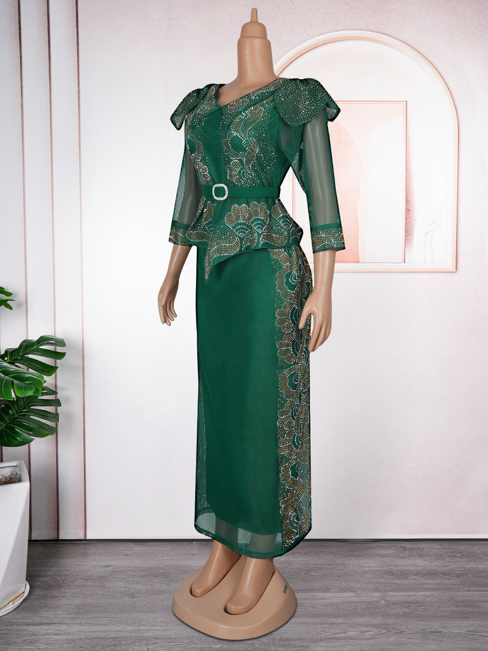 Plus Size African Women beaded party dress 11