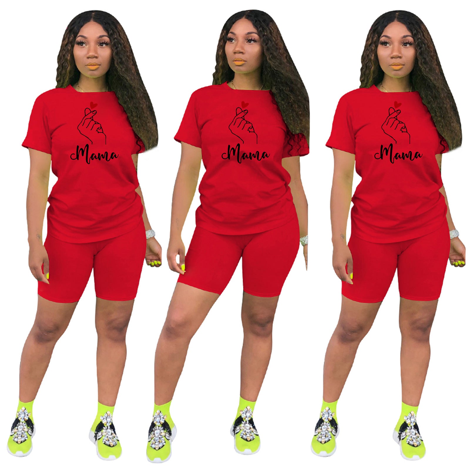 Women's Mother's Day print sports two-piece shorts set 14