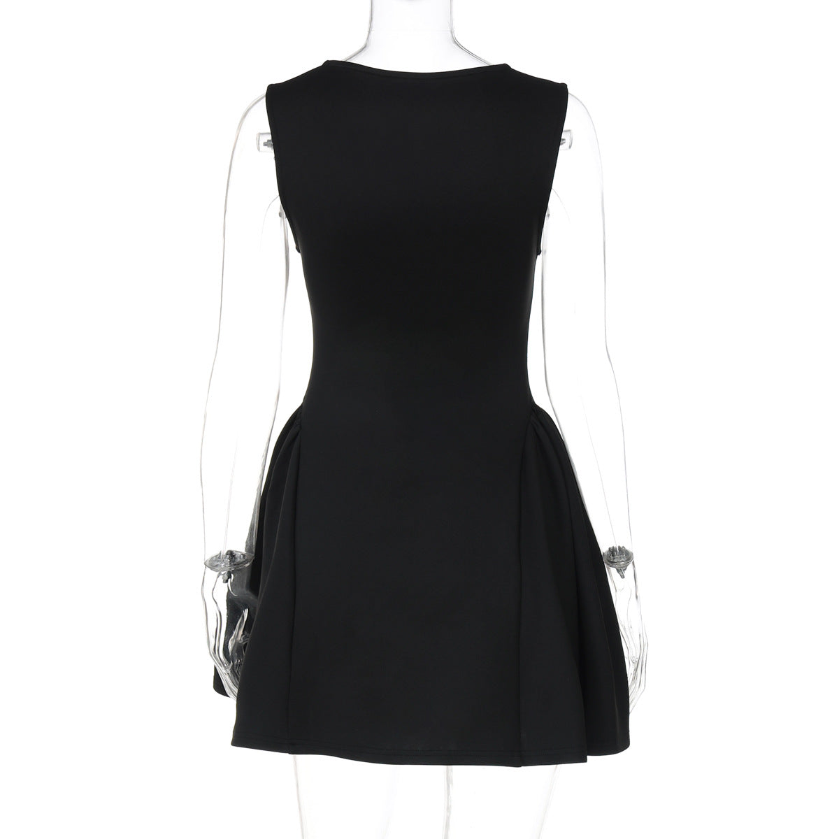 Summer Women's Solid Color Pleated Sexy V-Neck Slim Waist A-line Dress 8