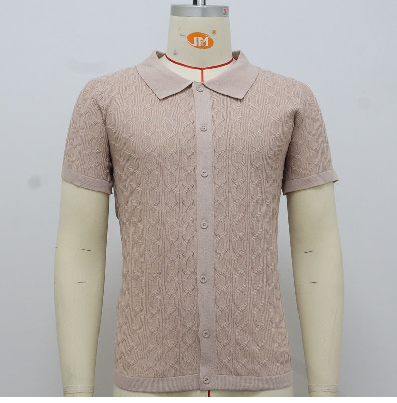 Summer Short Sleeve Men's Fashion Knitting Top Casual Button Polo Shirt 9