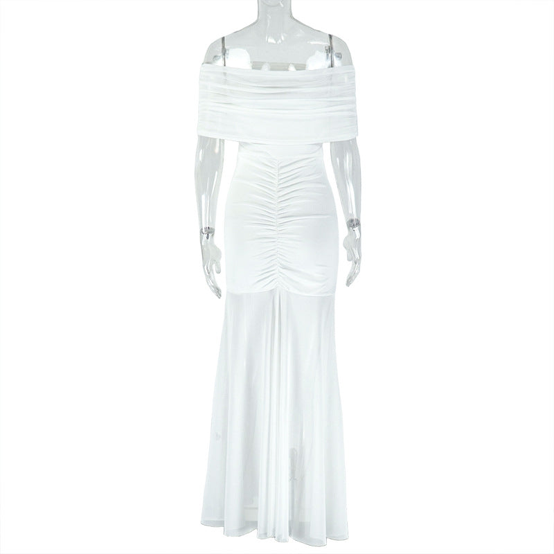 Women off-shoulder pleated off shoulder strapless dress 9