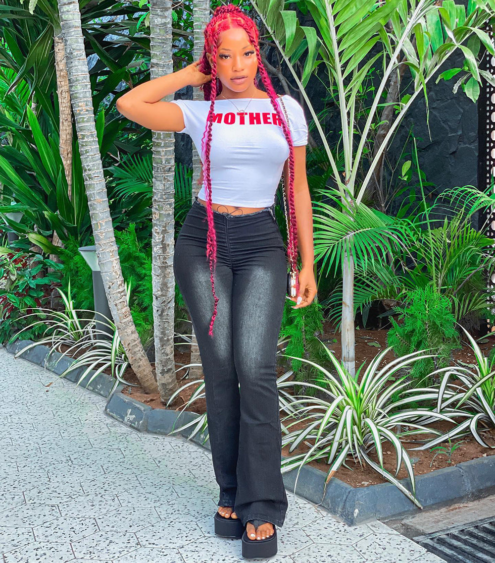 Women's Winter And Spring Streetwear Casual Elastic Pleated Washed Bell Bottom Stretch Denim Pants 3