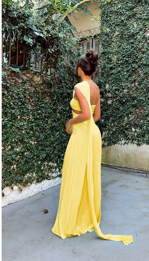 Women Strapless Pleated Ribbon Slit Dress 15