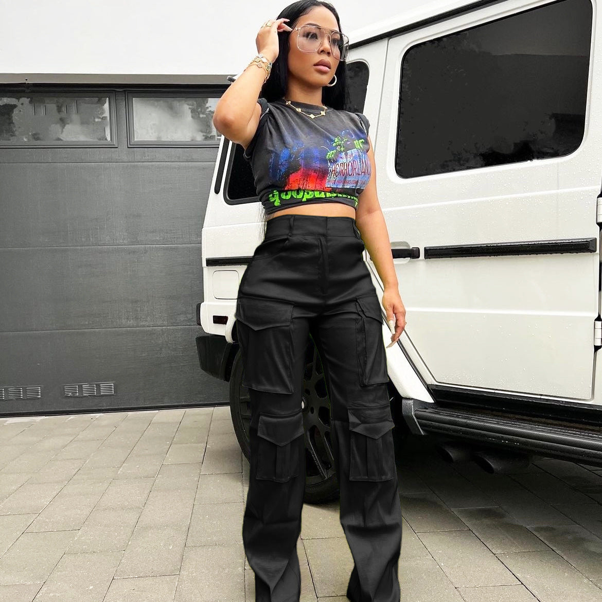 Women's Fashion Casual Solid Pocket Cargo Pants 4