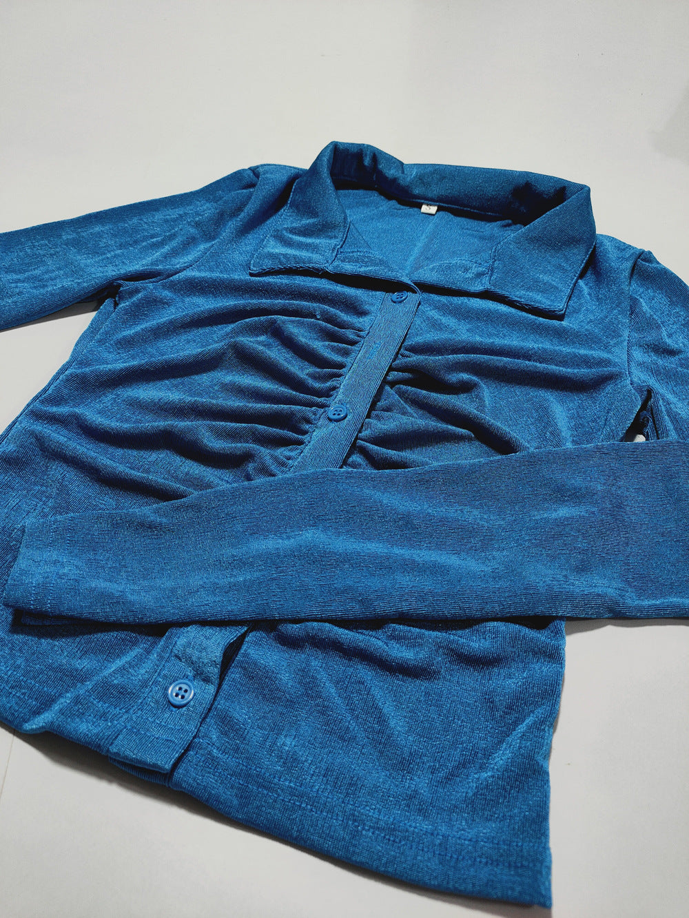 Women Sexy Pleated Turndown Collar Long Sleeve Shirt 28