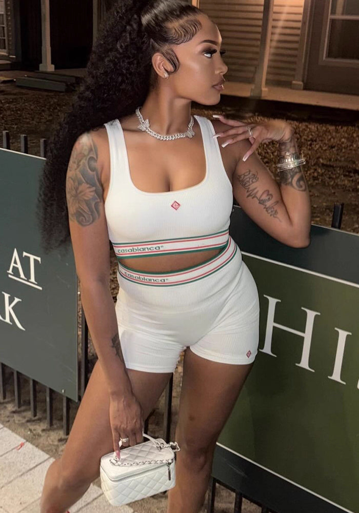 Women Retro Casual Street Sexy Print Tank Top and Shorts Two-Piece Set