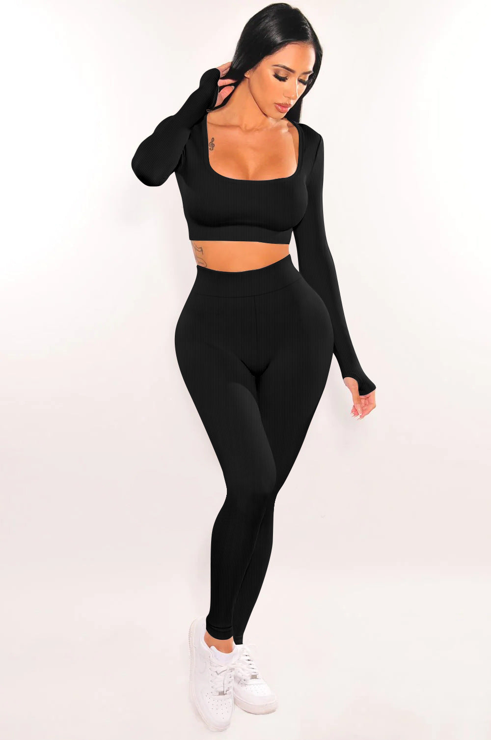 Autumn And Winter Fashionable Sports Square Collar Yoga Two-Piece Pants Set 3