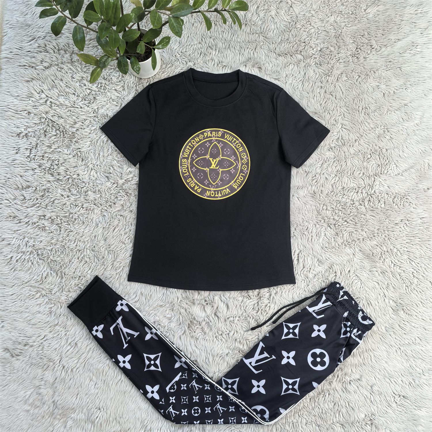 Summer Fashion Shiny Pattern Women's Casual Round Neck T-shirt Pants Set 6