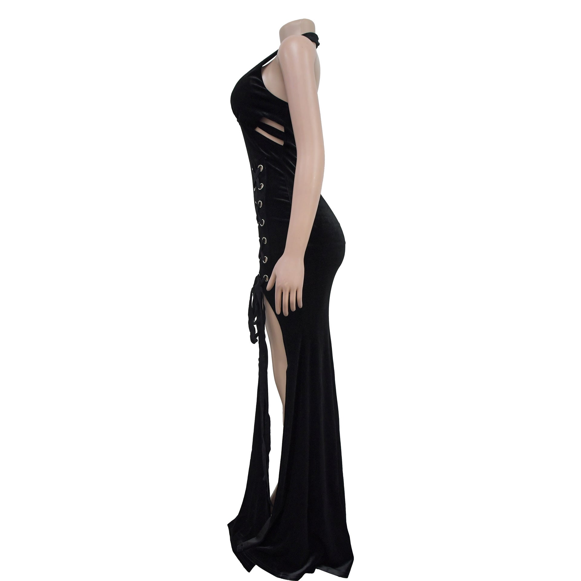 Fashion Women's Halter Neck Arm Sexy Slit Long Dress 10